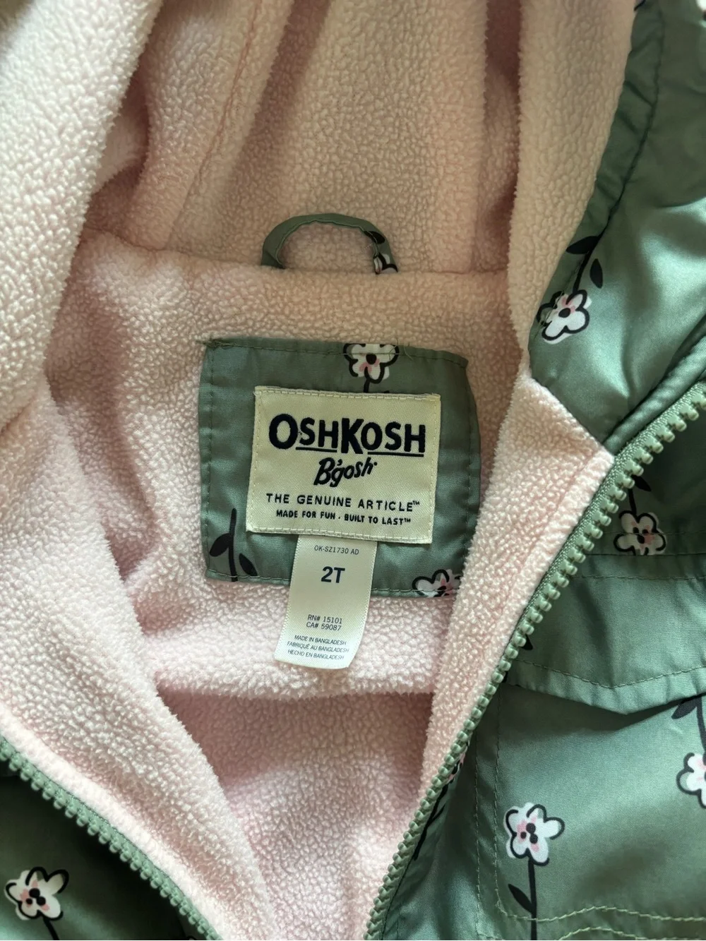 OshKosh B'gosh Mint Green Floral Hooded Rain Jacket